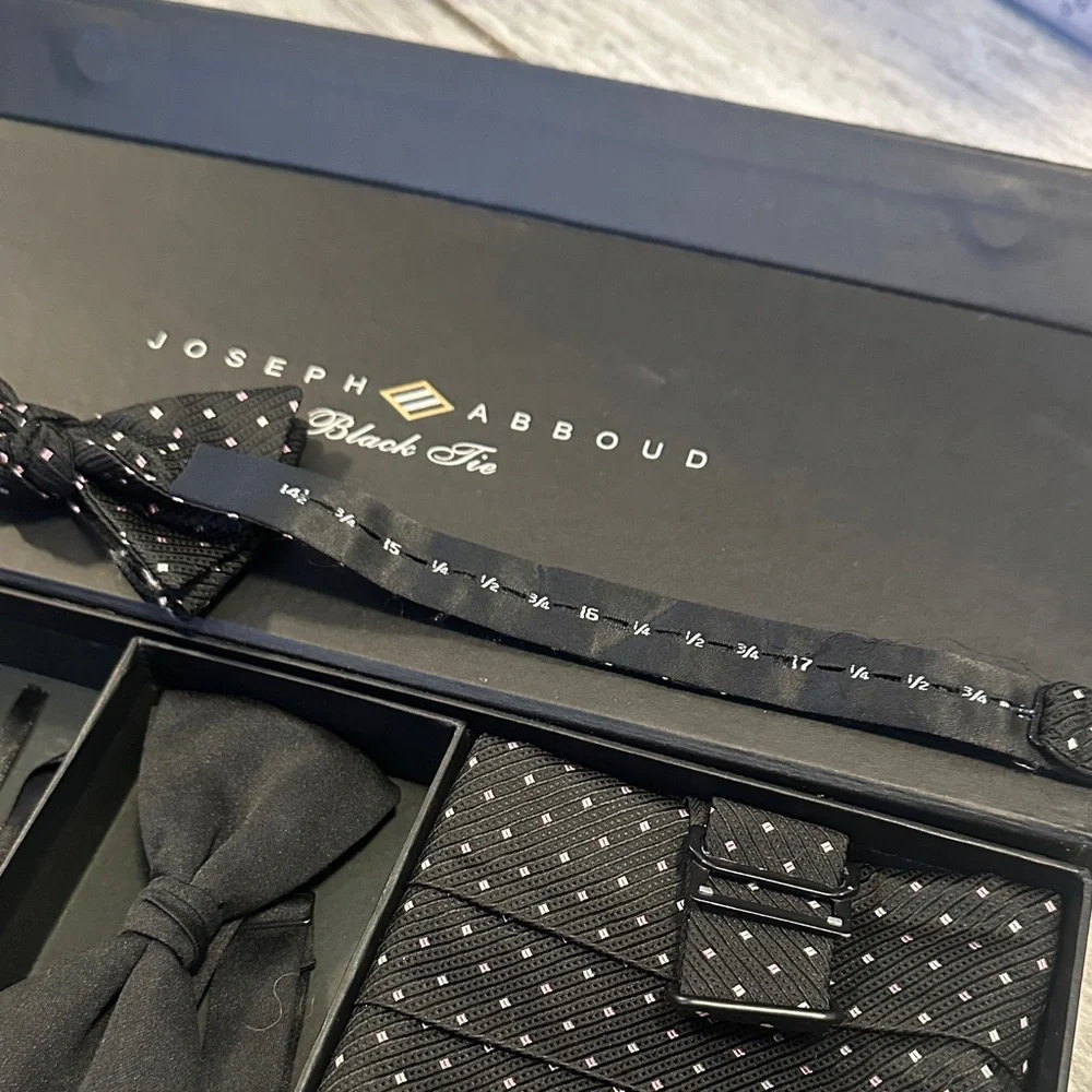 Joseph Abboud Black Tie Bowtie and Cummerbund and Tie Double Set - Picture 3 of 7